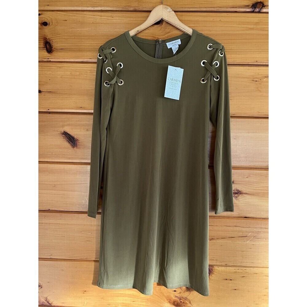 Carmen Marco Valvo Embellished Shoulder Dress Sz S